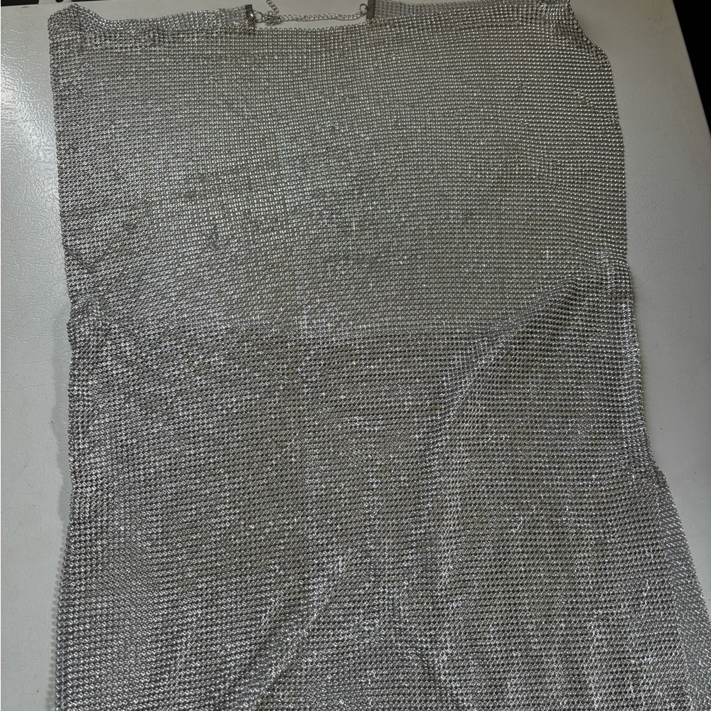 Elegant Silver Mesh Backless Mini Dress